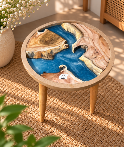 16" Framed Round River Table with Wooden Legs [Style 13]