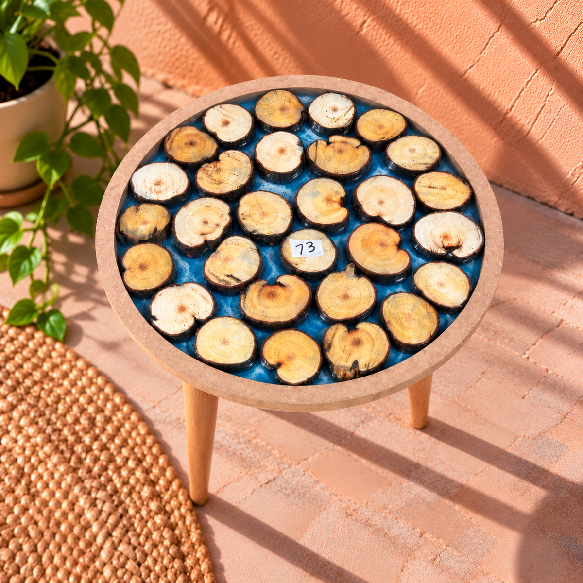 16" Framed Round Wood Slice Table with Wooden Legs [Style 73]