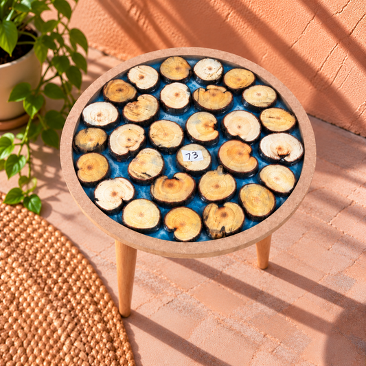 16" Framed Round Wood Slice Table with Wooden Legs [Style 73]