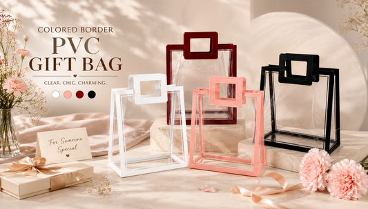Clear PVC Gift Bag with Colored Border | Transparent Favor Tote (Set of 1 or 4)
