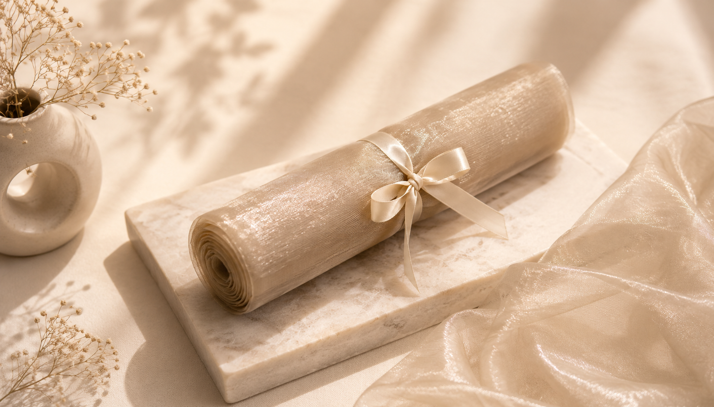 Premium Champagne Tissue Organza Net Roll | 4.5m x 120cm