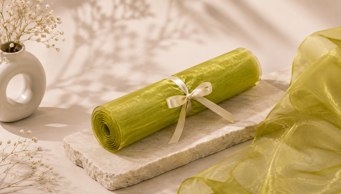Premium Olive Green Tissue Organza Net Roll | 4.5m x 120cm