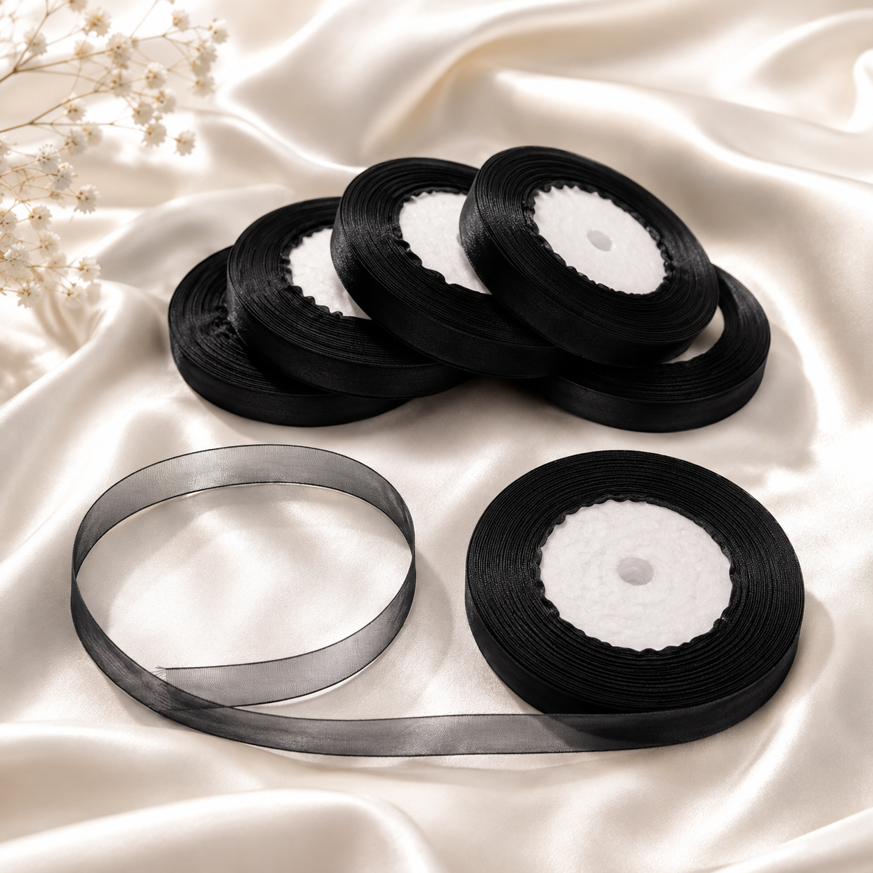 0.5 Inch Black Organza Ribbon (38 Yards) | Sheer Craft & Favor Ribbon