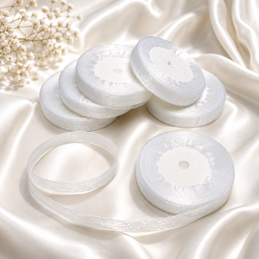 0.5 Inch White Organza Ribbon (38 Yards) | Sheer Wedding & Favor Ribbon