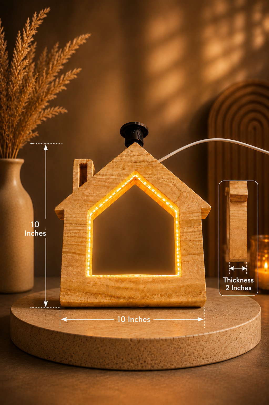 Rustic Wooden House Lamp (10")