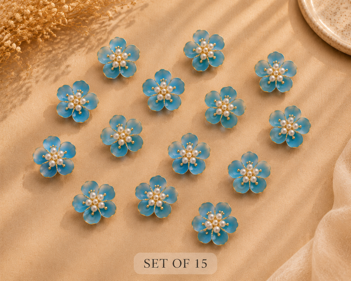 Blue Pearl Flower Set (15 pcs)