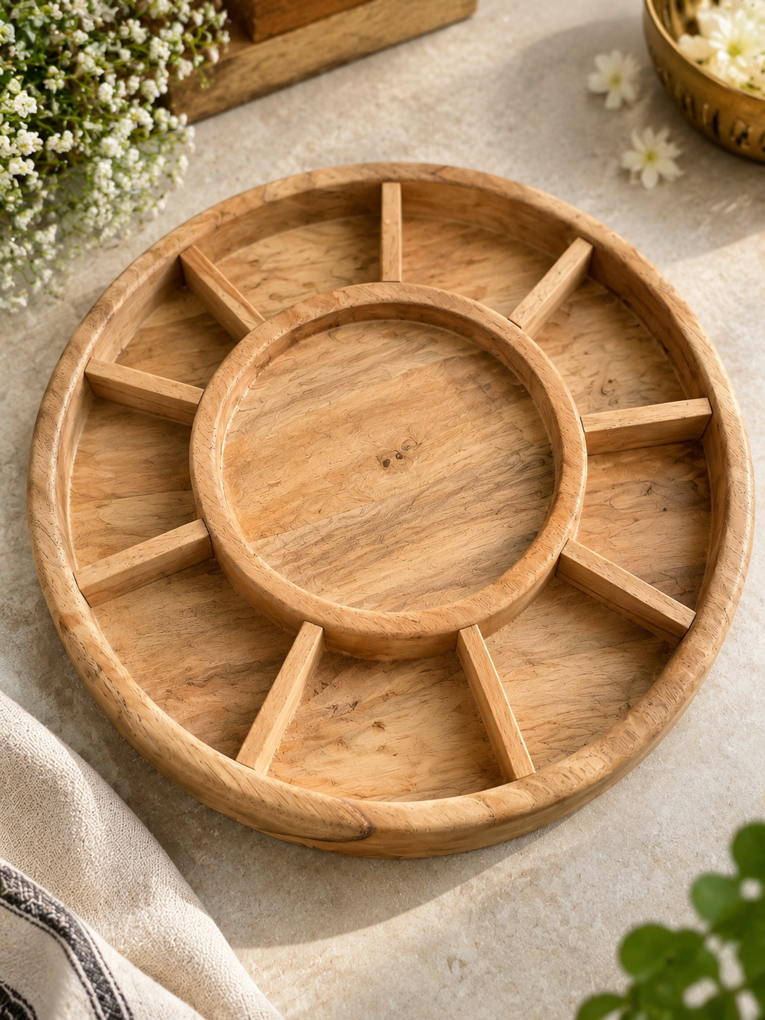 11" Multi-Compartment Wooden Base