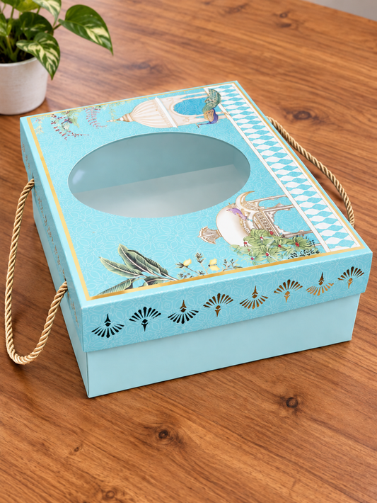 Heritage Peacock & Mughal Architecture Window Hamper Box (12 x 10 x 3.5 Inches)