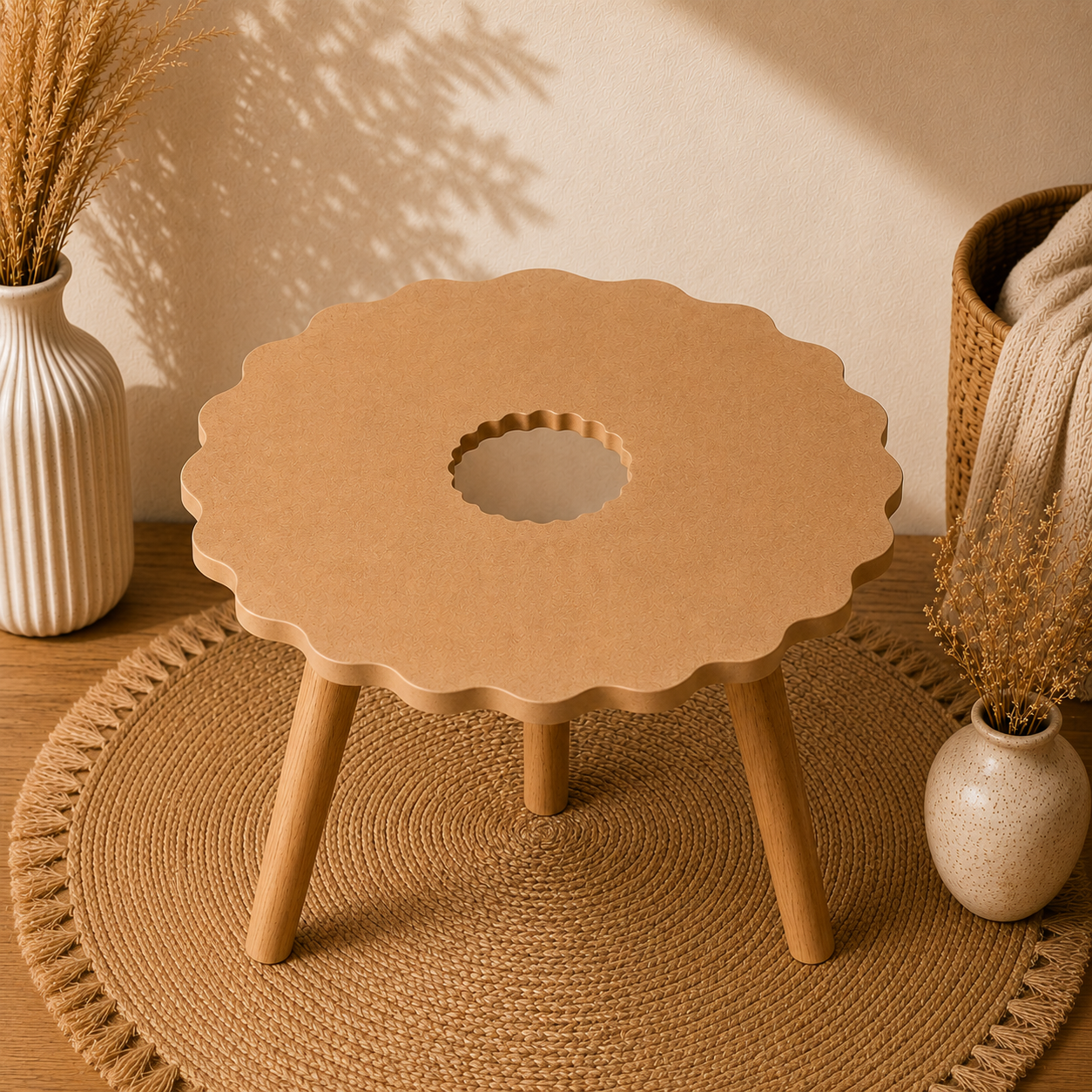 Wavy Round MDF Table with Center Hole