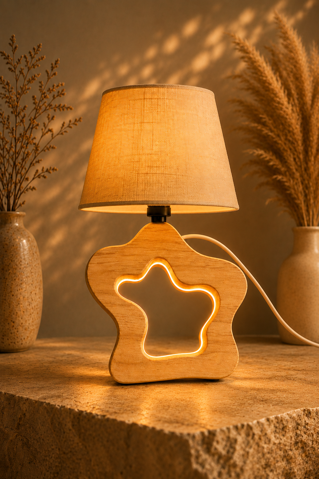 Abstract Wooden Table Lamp (10")