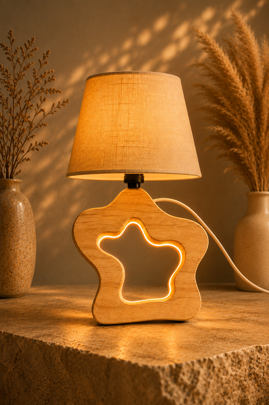 Abstract Wooden Table Lamp (10")
