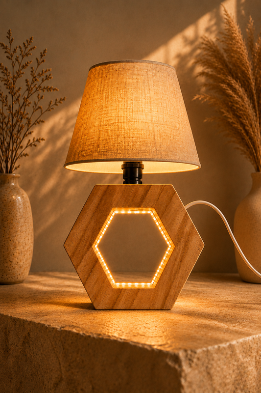 Geometric Hexagon Wooden Accent Lamp (10")