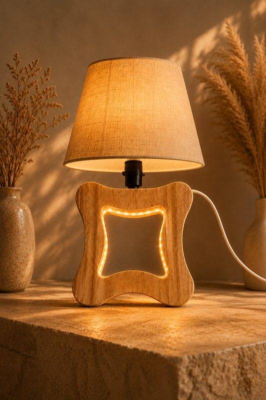 Curved Square Wooden Table Lamp (10")