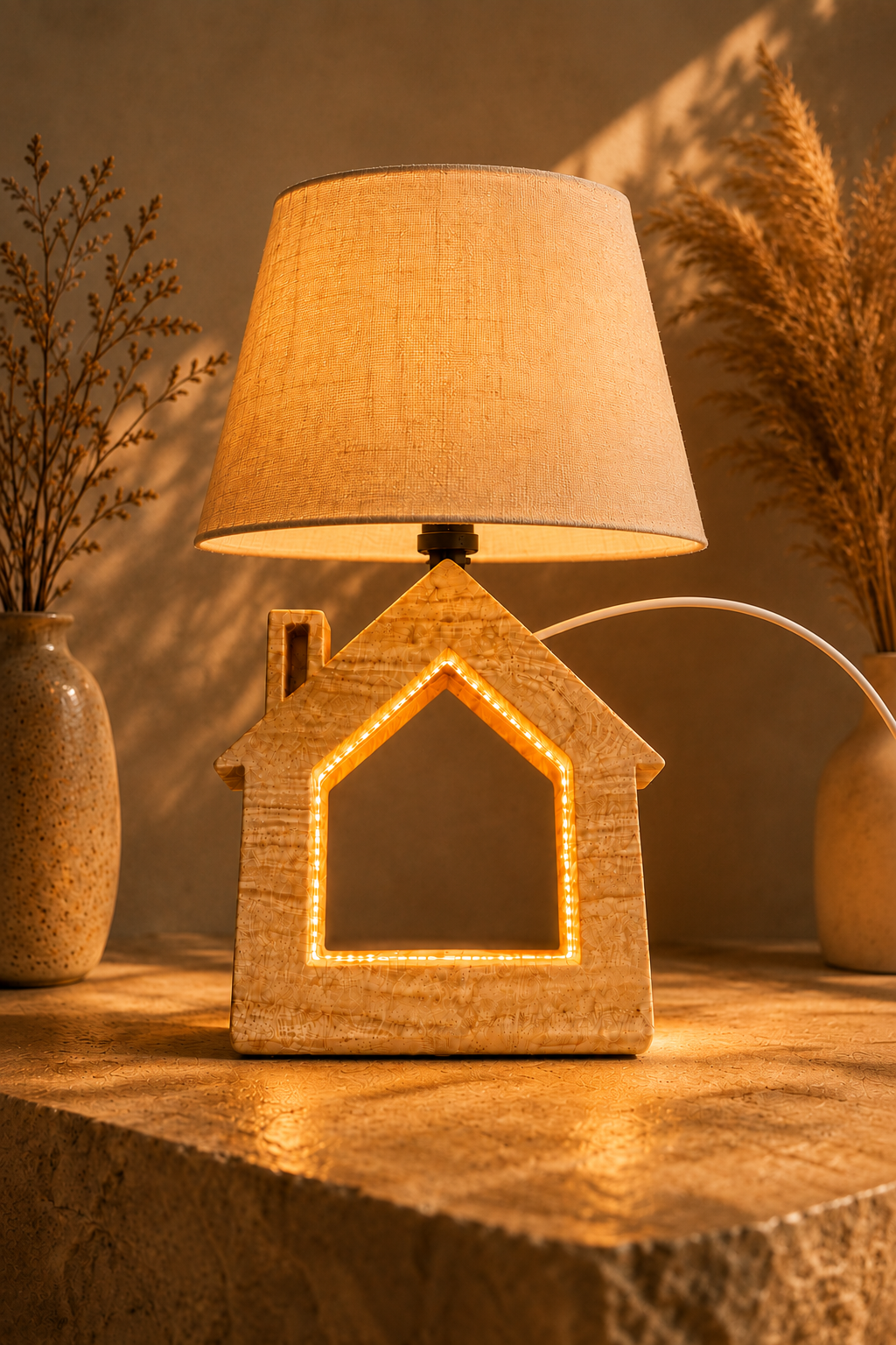 Wooden House Table Lamp (10")