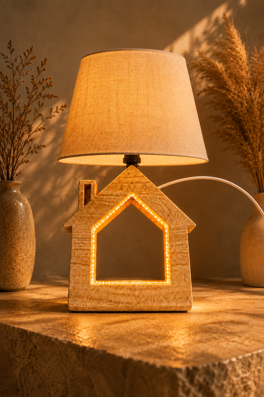 Wooden House Table Lamp (10")
