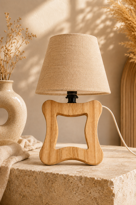 Curved Square Wooden Table Lamp (10")