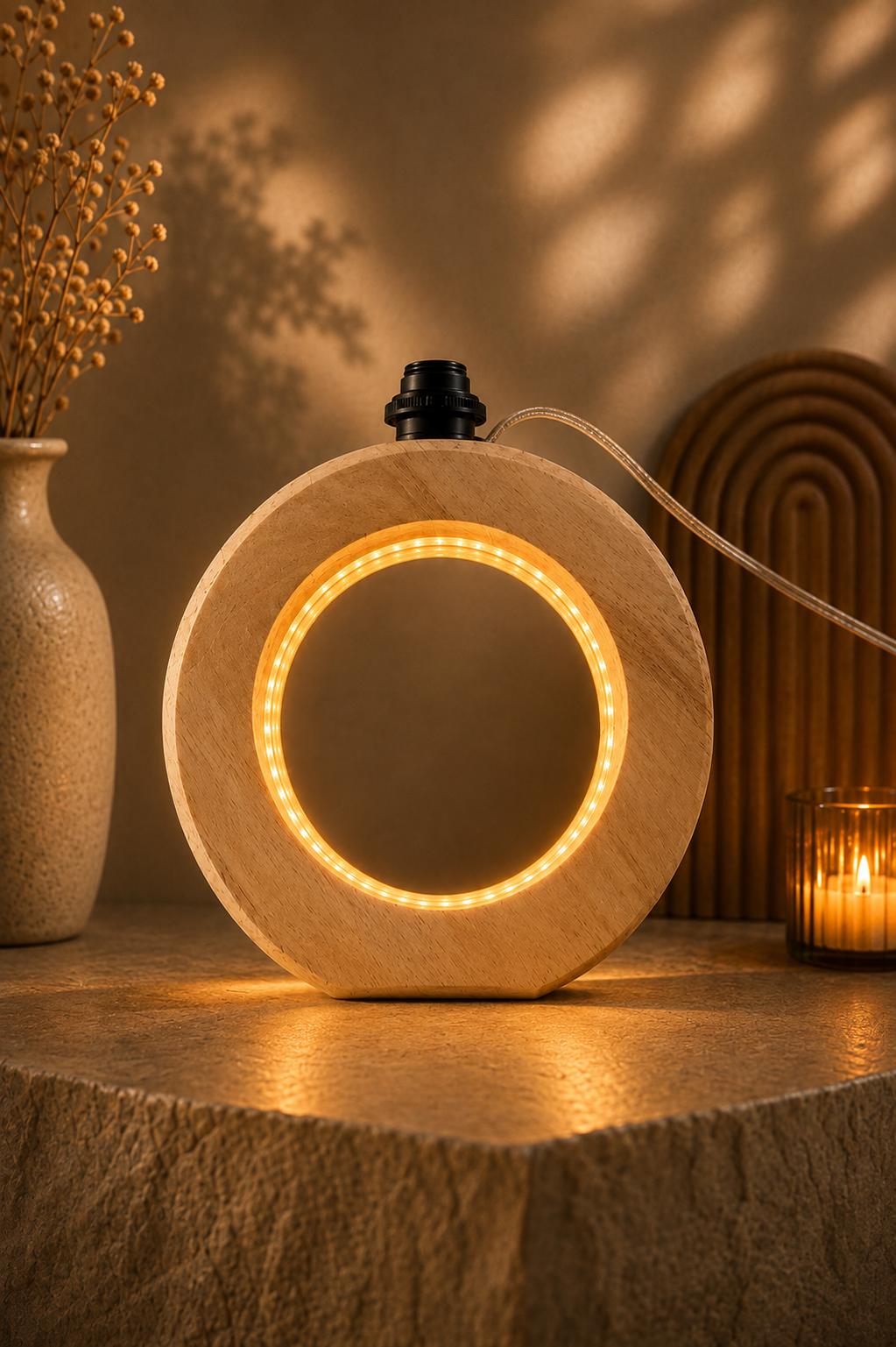 Wooden Ring Halo Table Lamp (10")
