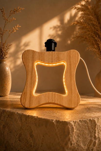 Curved Square Wooden Table Lamp (10")