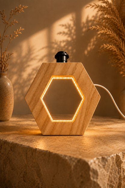 Geometric Hexagon Wooden Accent Lamp (10")