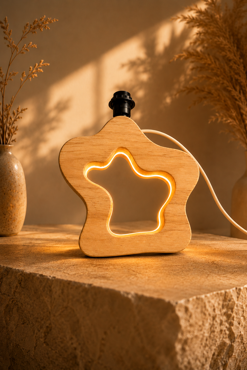 Abstract Wooden Table Lamp (10")