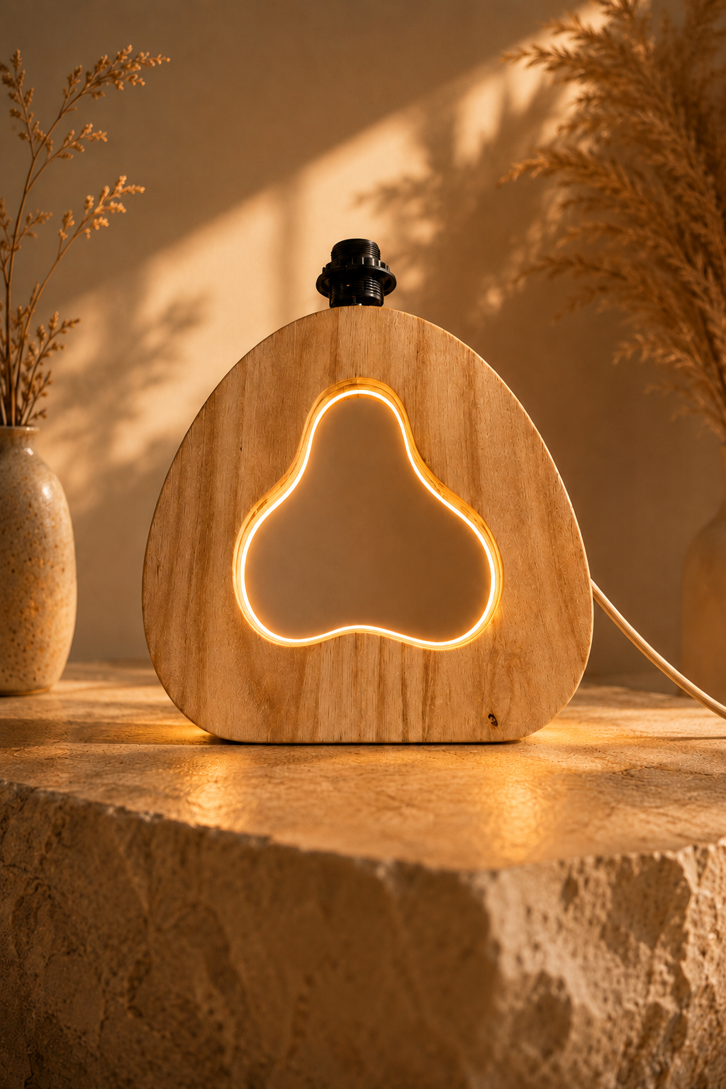Rounded Teardrop Wooden Lamp (10")