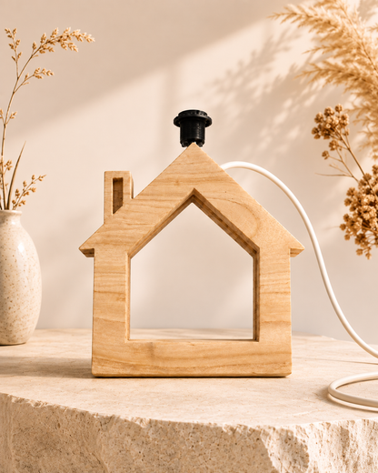 Wooden House Table Lamp (10")