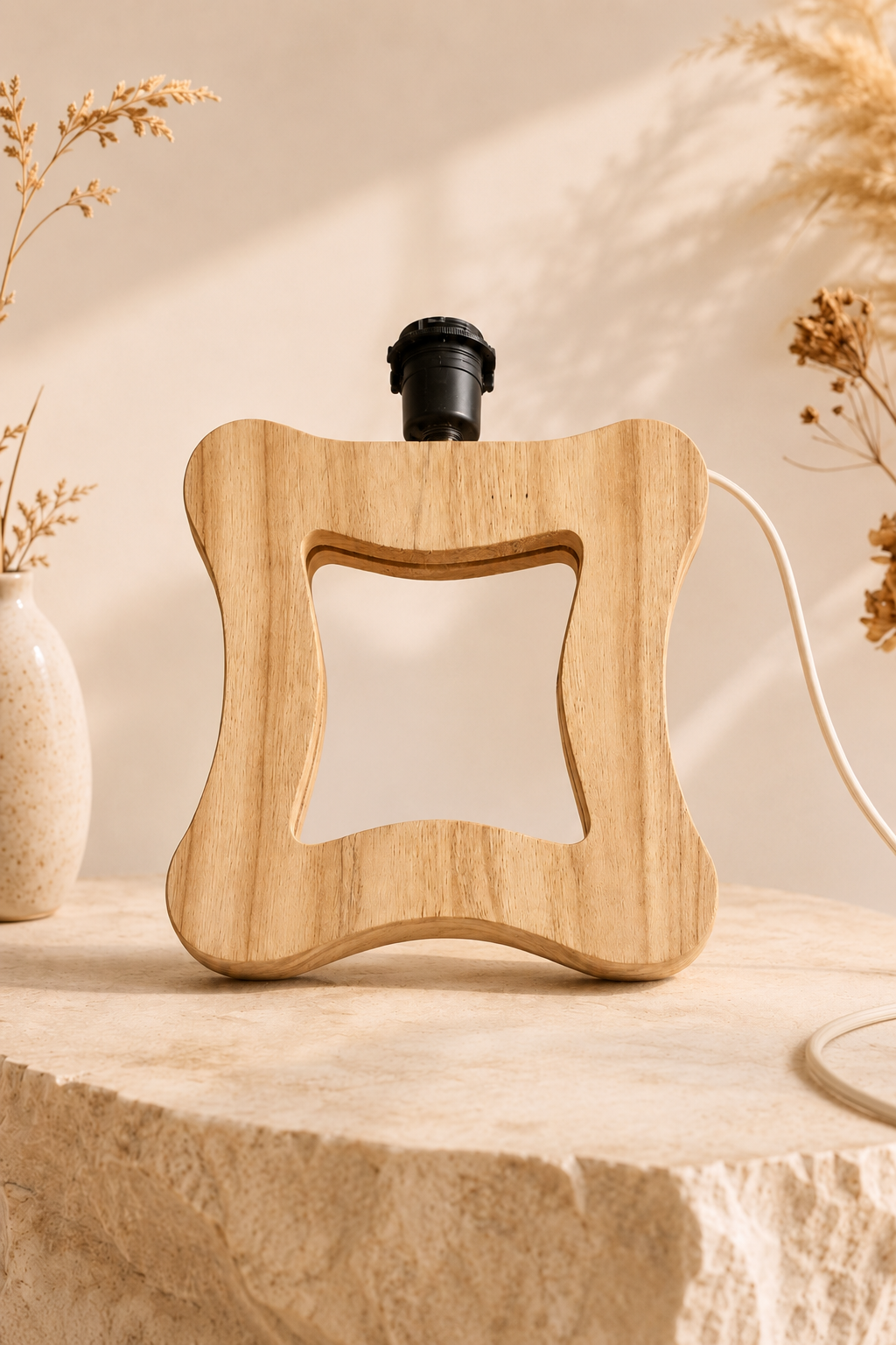 Curved Square Wooden Table Lamp (10")