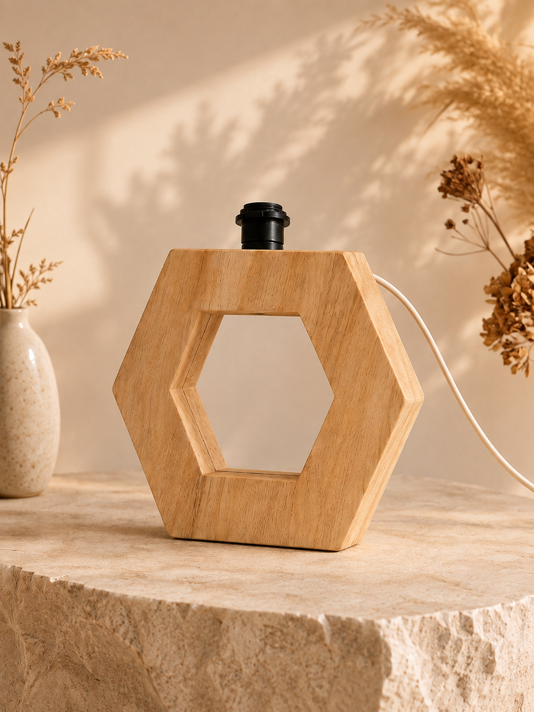 Geometric Hexagon Wooden Accent Lamp (10")