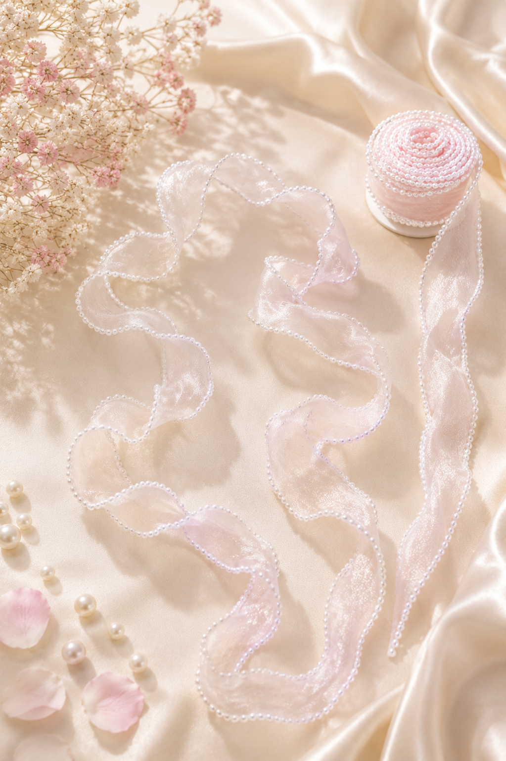 4 cm Beaded Organza Ribbon (5 Yards) | Multi-Color Bead Lace Trim (Set of 1 or 7)