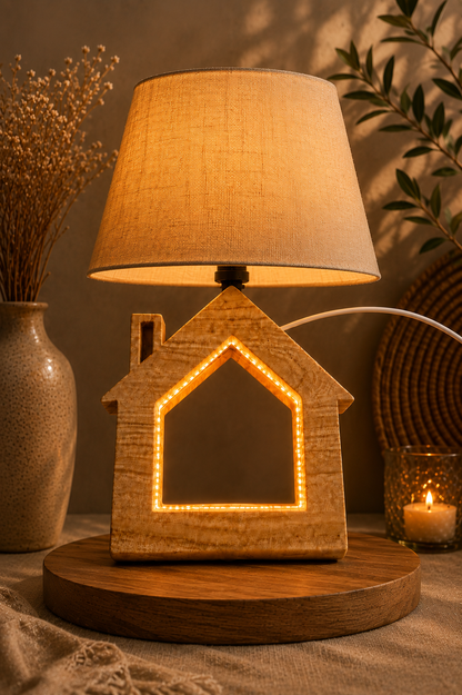 Wooden House Table Lamp (10")