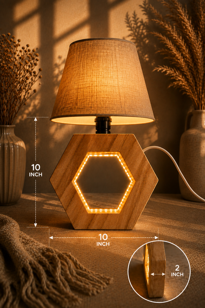 Geometric Hexagon Wooden Accent Lamp (10")