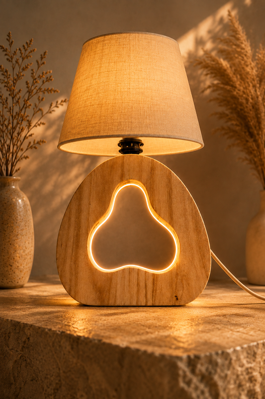 Rounded Teardrop Wooden Lamp (10")