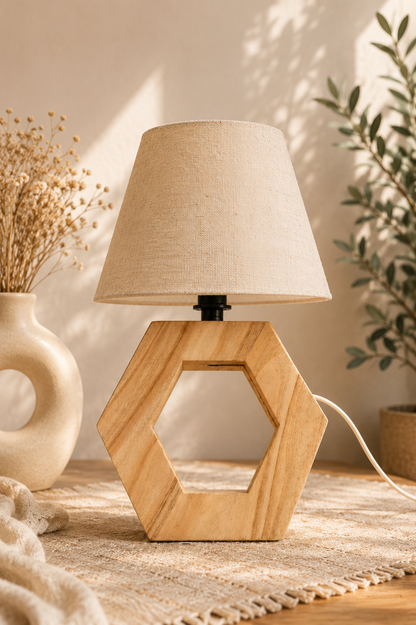 Geometric Hexagon Wooden Accent Lamp (10")