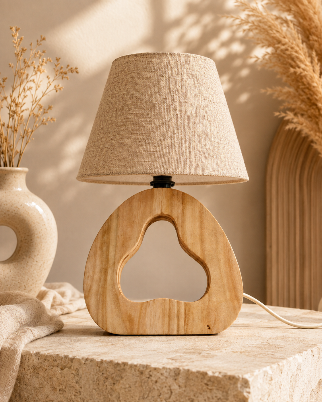 Rounded Teardrop Wooden Lamp (10")