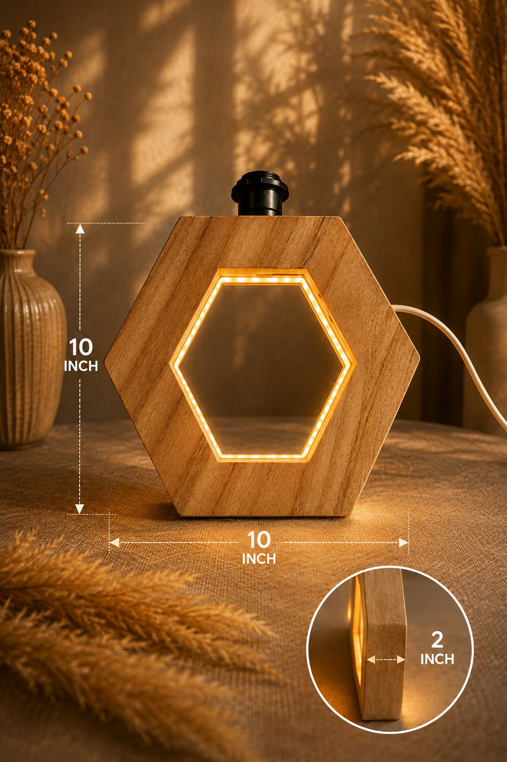 Hexagon Wood Lamp Base (10-Inch)