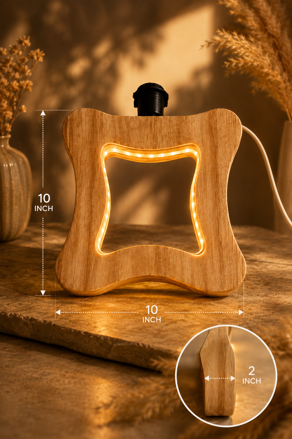 Curved Square Wooden Table Lamp (10")