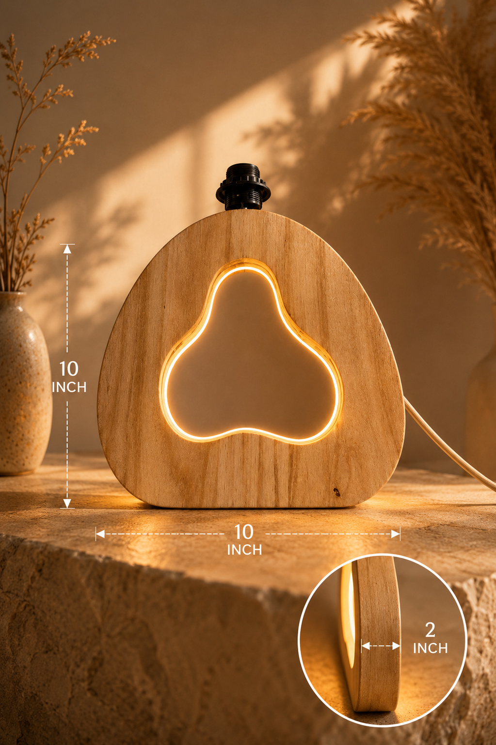 Rounded Teardrop Wooden Lamp (10")