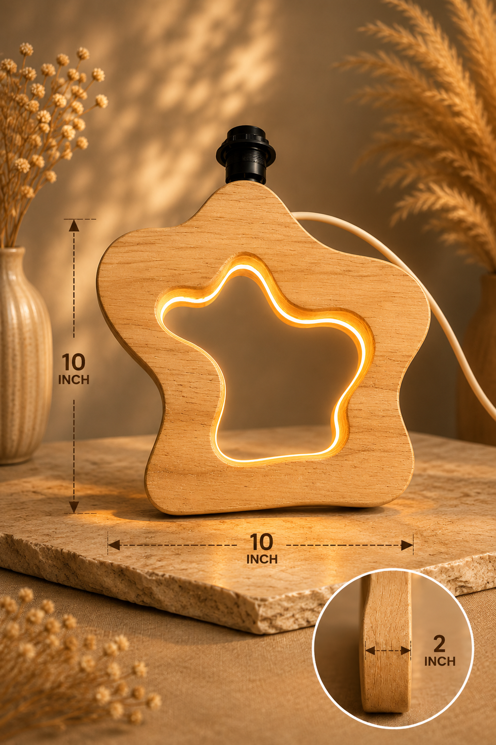 Abstract Wooden Table Lamp (10")