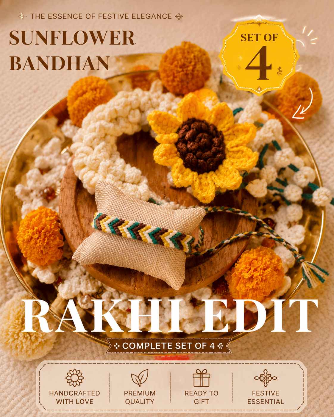 Sunflower Gajra Bandhan Combo (Set Of 4)