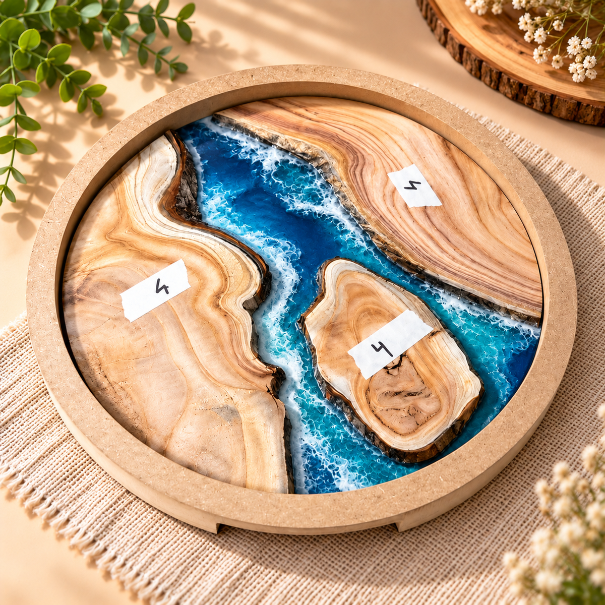 14" Round Resin Pouring Tray with Wooden Logs [Style 4]