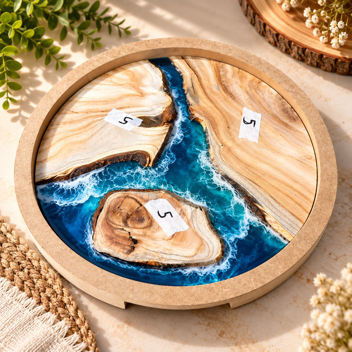 14" Round Resin Pouring Tray with Wooden Logs [Style 5]