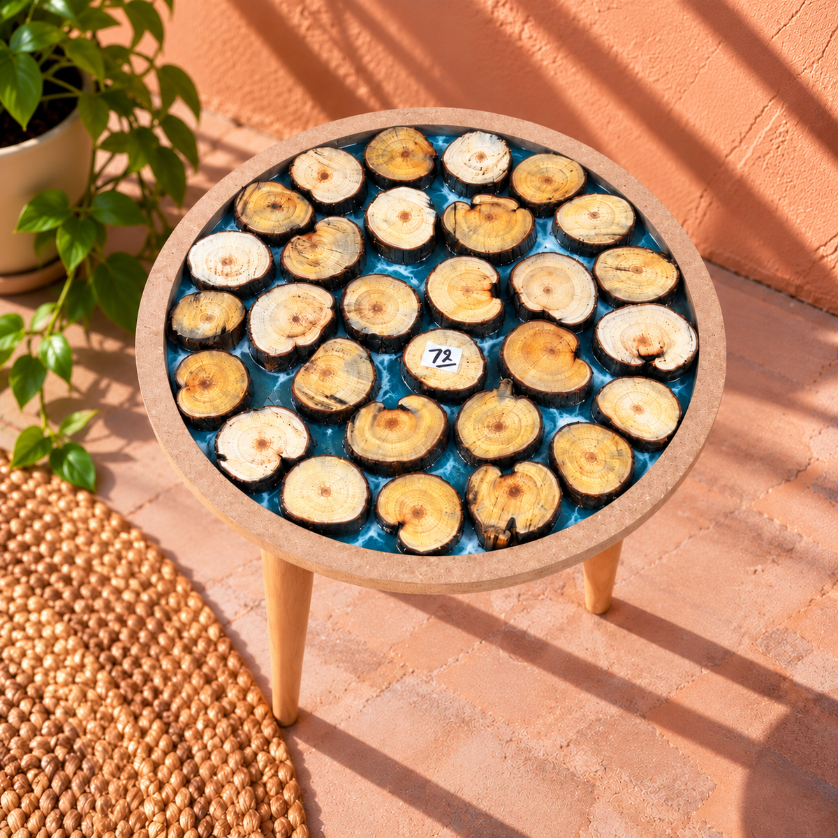 16" Framed Round Wood Slice Table with Wooden Legs [Style 72]