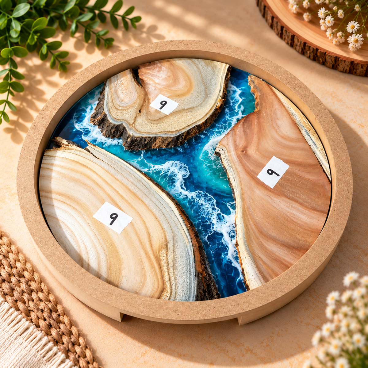 14" Round Resin Pouring Tray with Wooden Logs [Style 9]