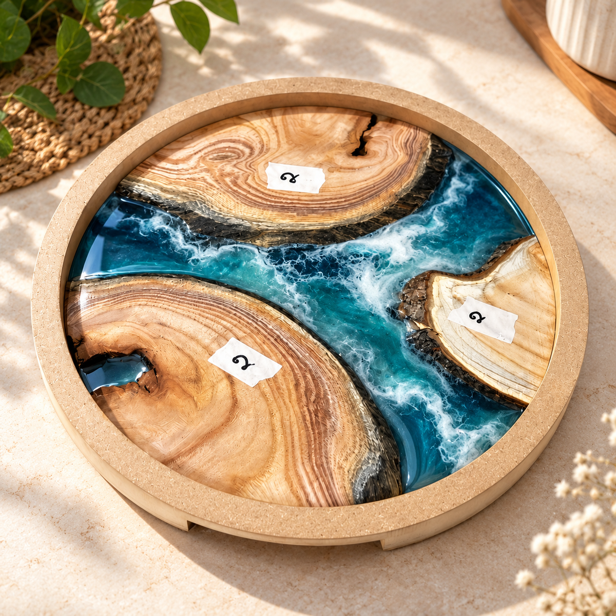 14" Round Resin Pouring Tray with Wooden Logs [Style 2]