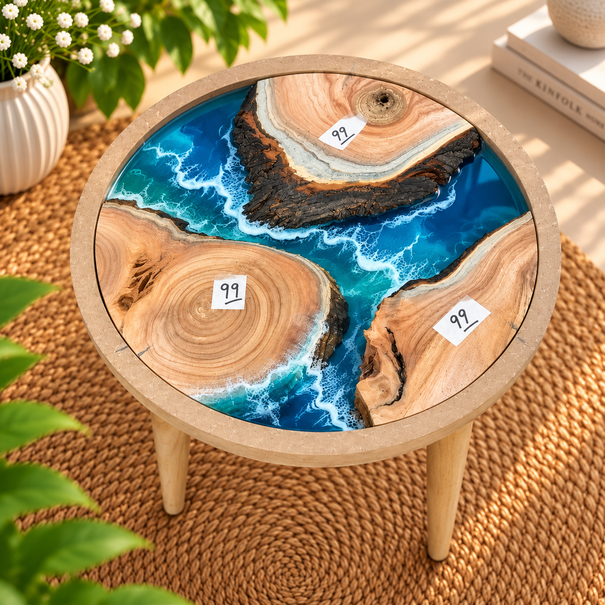 16" Framed Round River Table with Wooden Legs [Style 99]