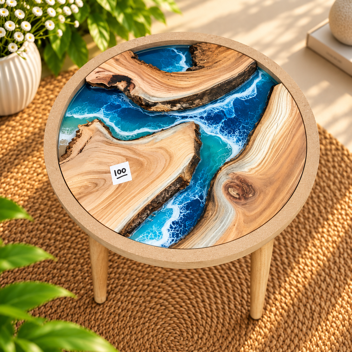 16" Framed Round River Table with Wooden Legs [Style 100]