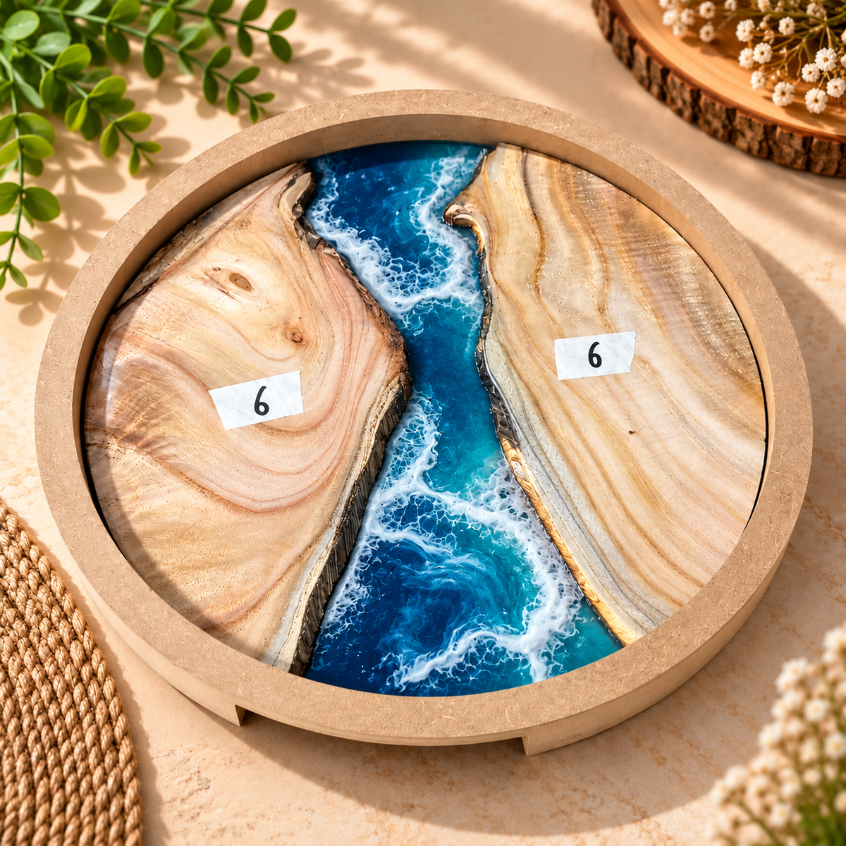 14" Round Resin Pouring Tray with Wooden Logs [Style 6]
