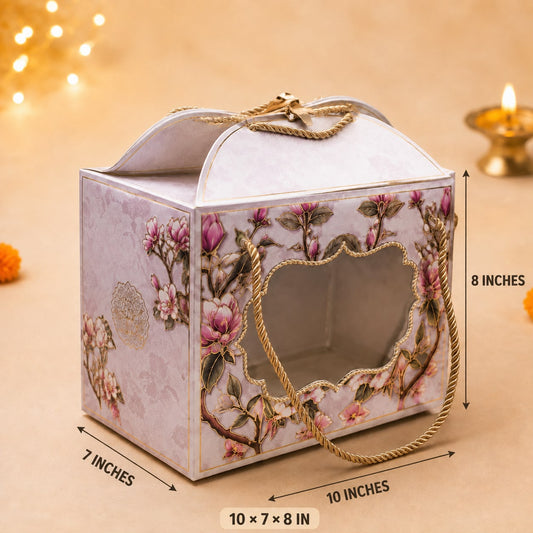Vintage Floral Dome Top Hamper Box with Gold Rope Handle (10 x 7 x 8)