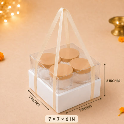 Luxury Clear-Top Square Hamper Box with Ribbon Handle (7 x 7 x 6 Inches)