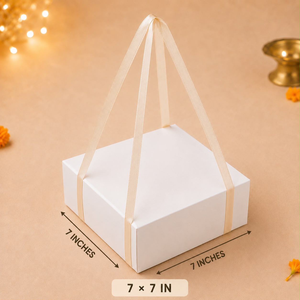 Luxury Clear-Top Square Hamper Box with Ribbon Handle (7 x 7 x 6 Inches)